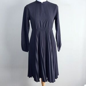 Pleated Midi Dress Womens XS Black Long‎ Sleeve Witchy Goth Whimsigoth Academia